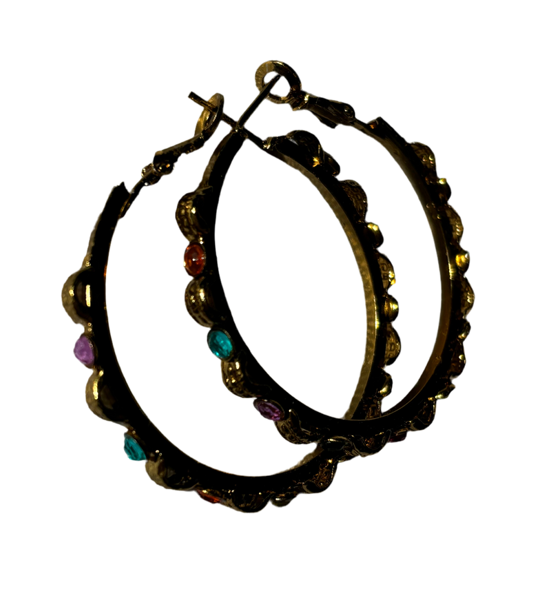 Golden Hoop Earrings with Multicolor drops (Small Size)