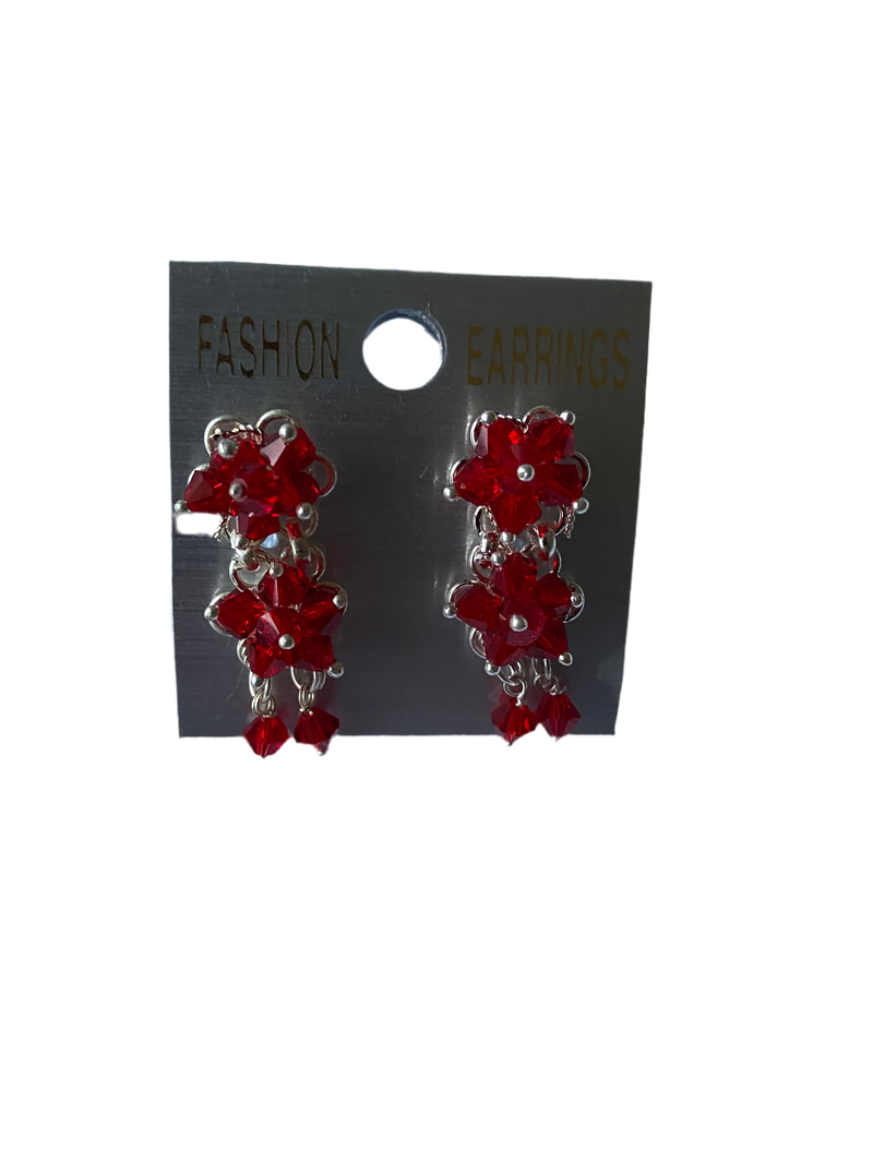 Small Floral Drop & Dangle Earrings (Red)