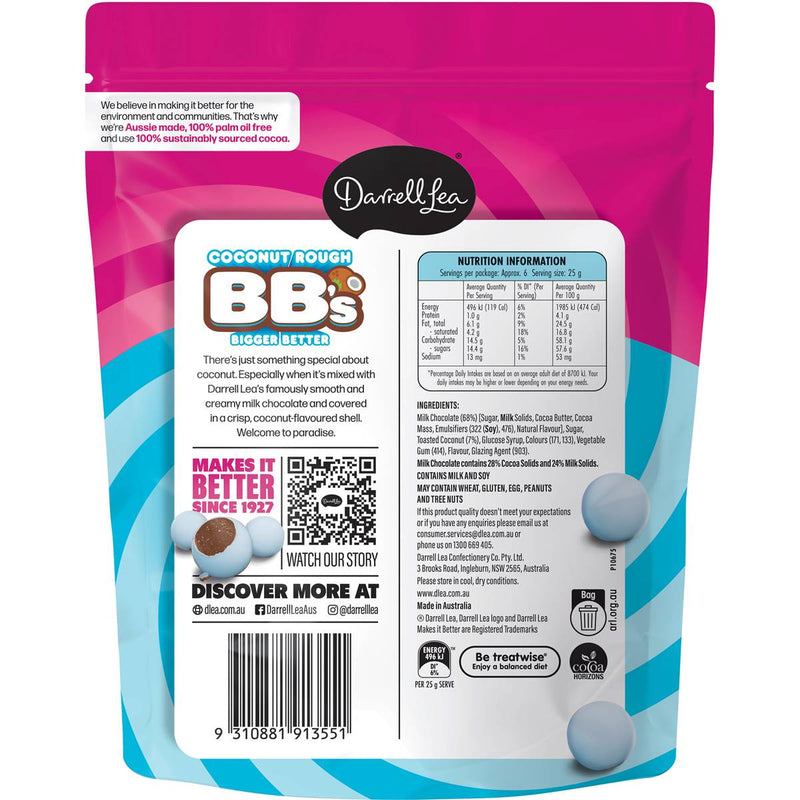 Darrell Lea Milk Chocolate Coconut Rough BB’s 168g