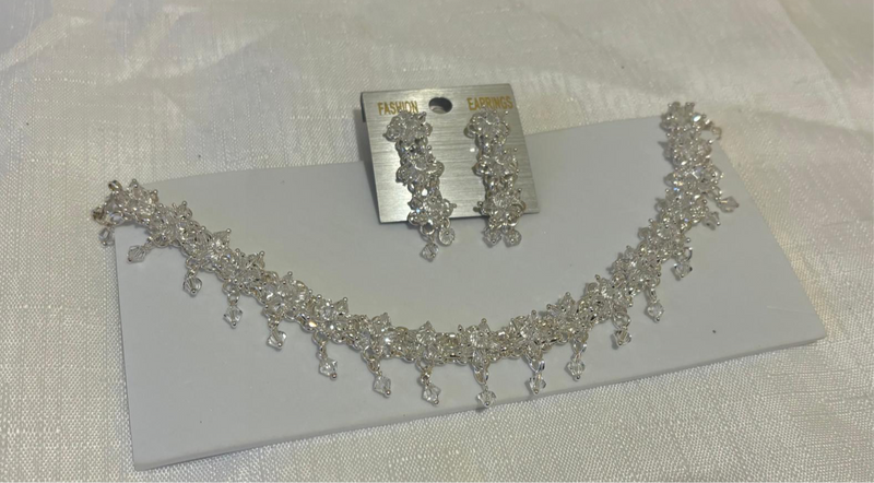 Exquisite Necklace and Earring set for Women (Crystal white colour)