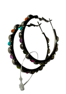 Silver Hoops Earrings with Multicoloured drops (Small Size)