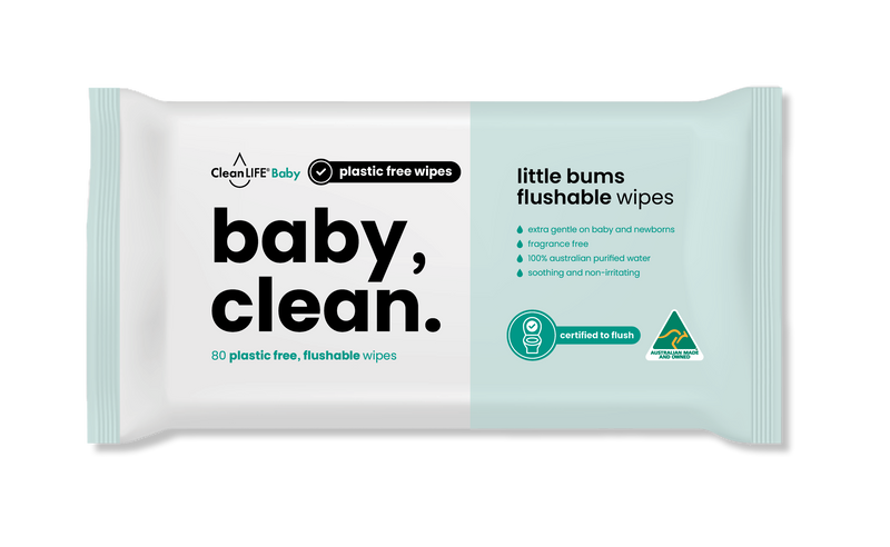 CleanLIFE baby, clean. little bums flushable wipes | 80 qty