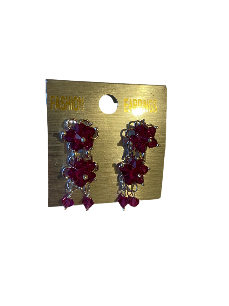 Small Floral Drop & Dangle Earrings (Magenta Pink)