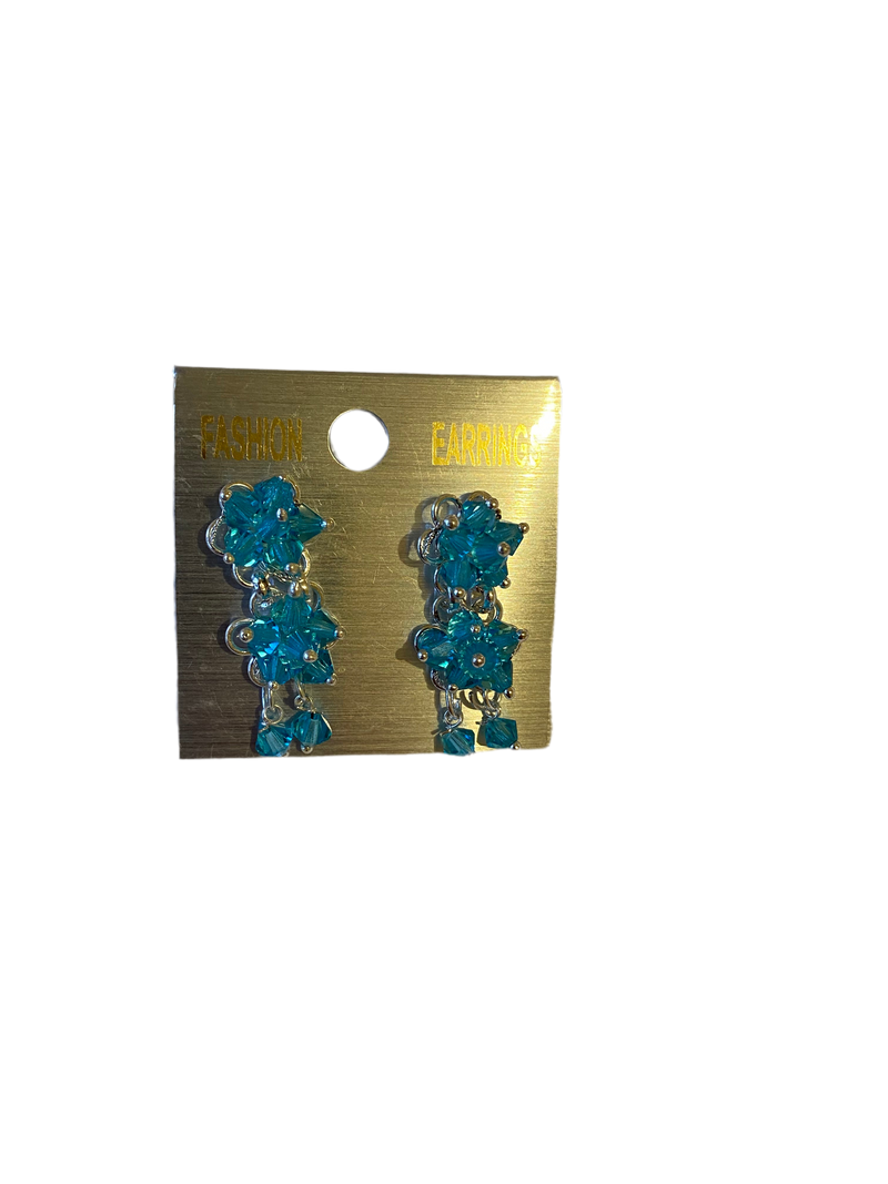 Small Floral Drop & Dangle Earrings (Sky Blue)