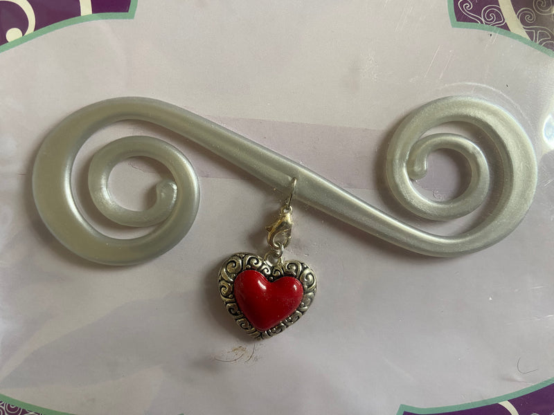 Silver Bra Barrette with dazzling Red heart on Silver