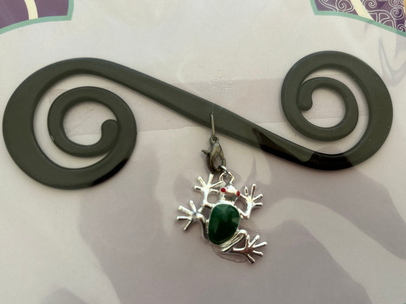 Black Bra Barrette with Silver-green frog charm