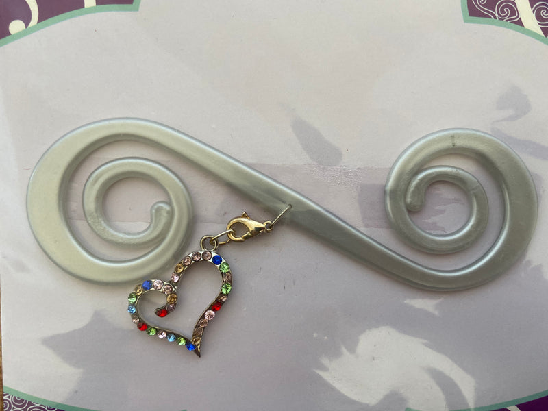 Silver Bra Barrette with multicoloured Heart charm