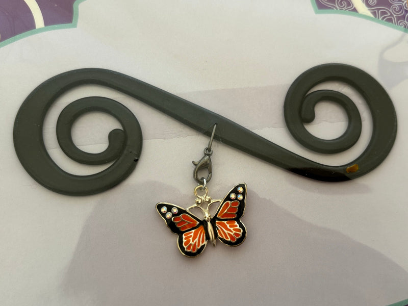 Black Bra Barrette with Orange-Black Butterfly charm