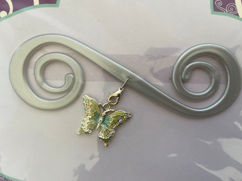 Silver Bra Barrette with Silver-green Butterfly Charm