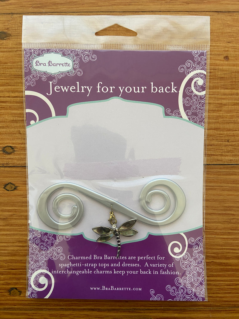 Silver Bra Barrette with Silver dragonfly charm