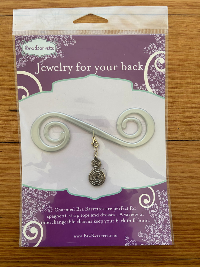 Silver Bra Barrette with Silver spiral hoop charm