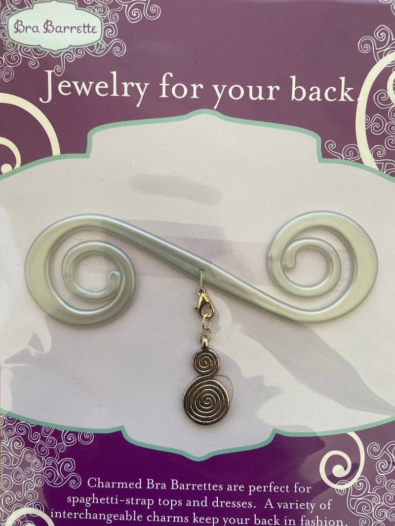 Silver Bra Barrette with Silver spiral hoop charm