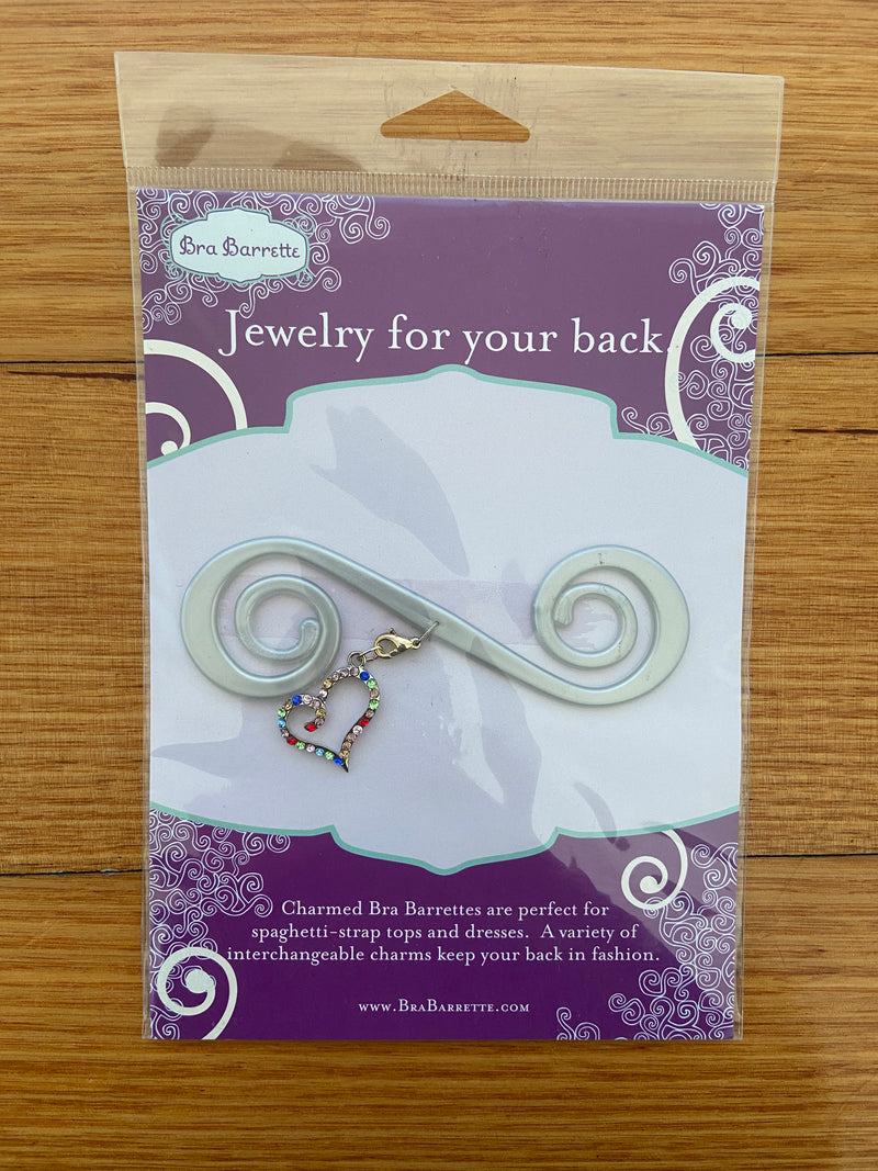 Silver Bra Barrette with multicoloured Heart charm