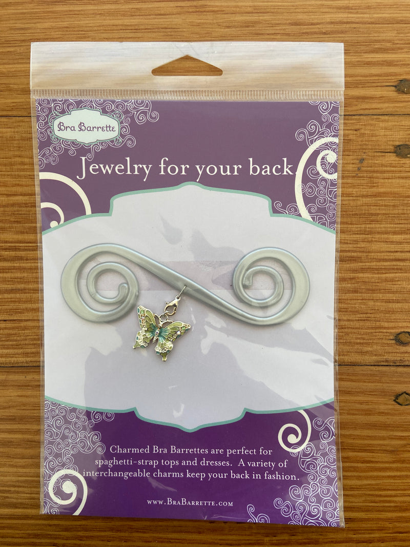 Silver Bra Barrette with Silver-green Butterfly Charm