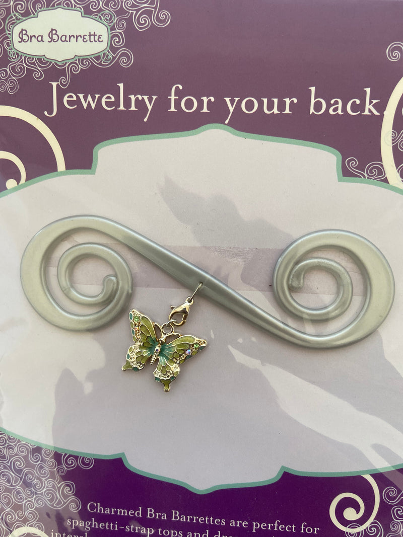 Silver Bra Barrette with Silver-green Butterfly Charm