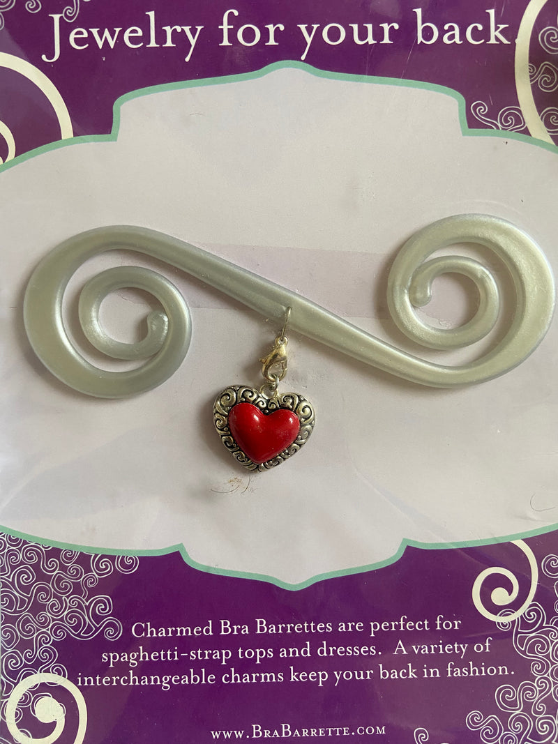 Silver Bra Barrette with dazzling Red heart on Silver