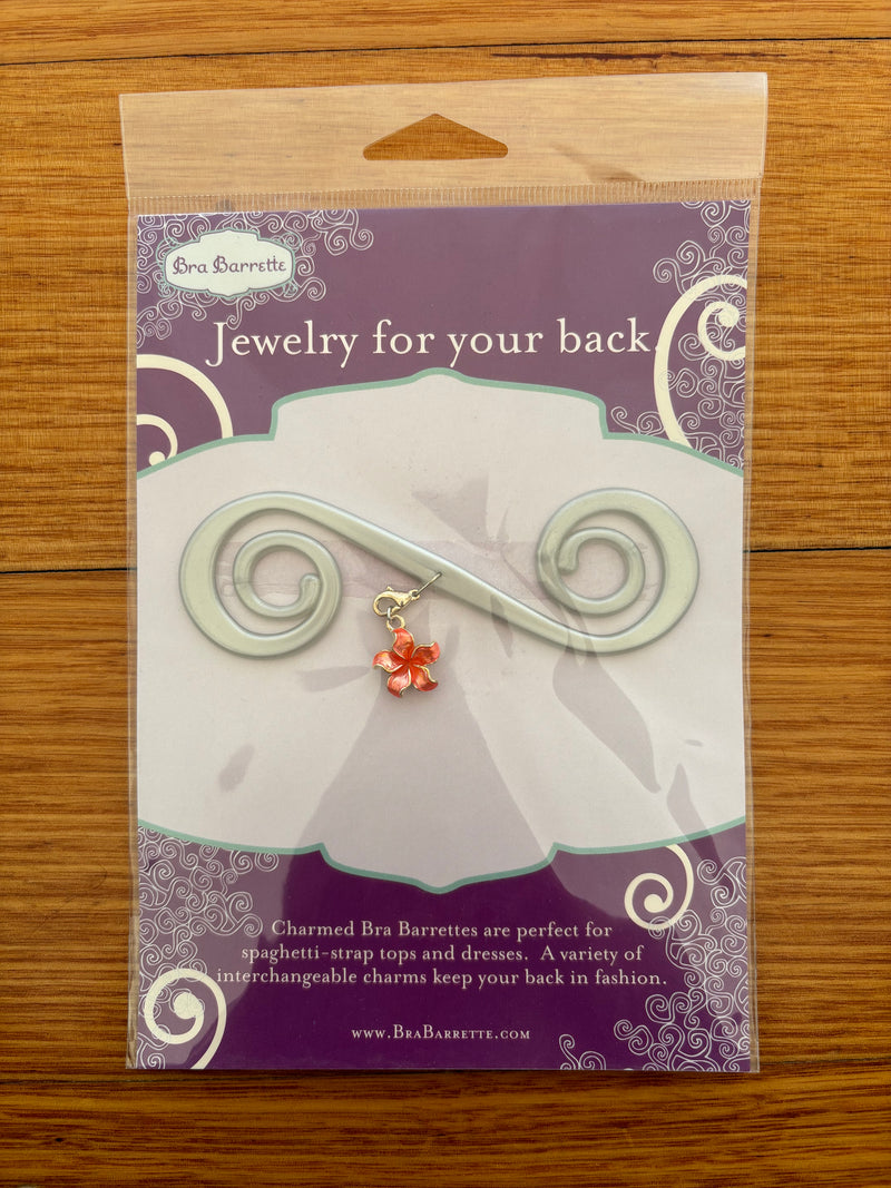 Silver Bra Barrette with Orange flower charm