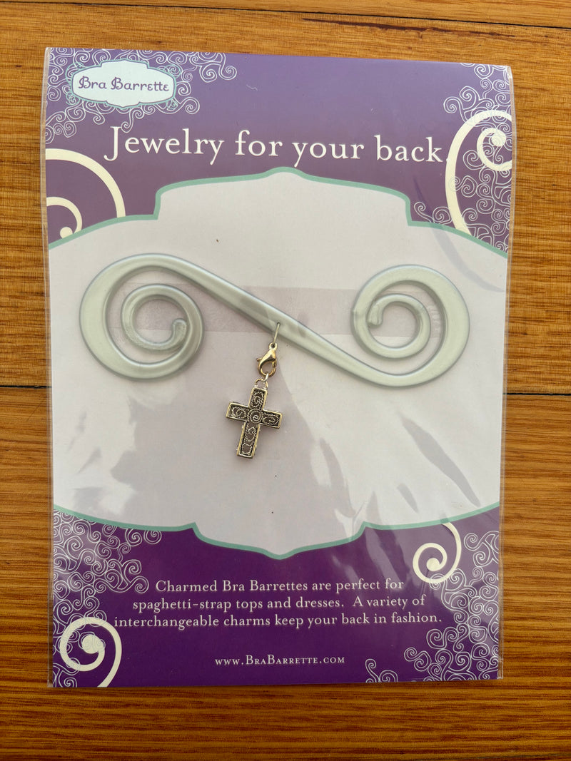 Silver Bra Barrette with Silver Cross charm