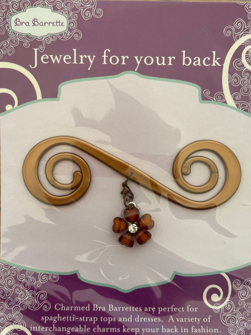 Bronze Bra Barrette with Rust Orange Flower charm