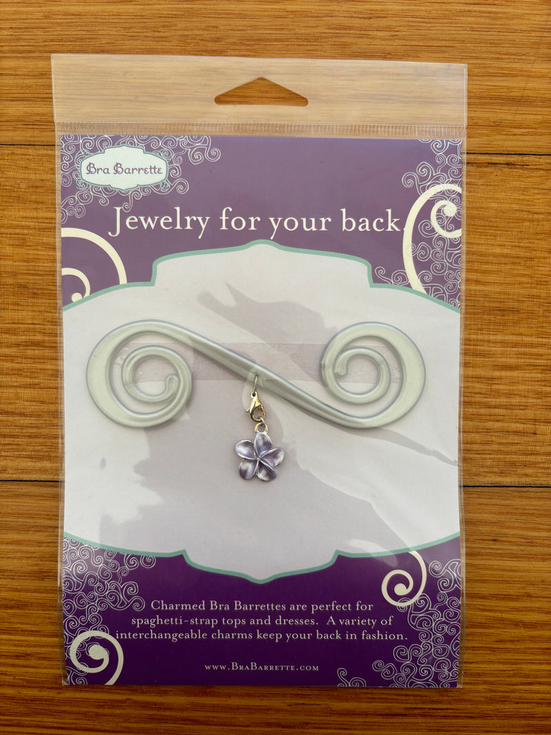 Silver Bra Barrette with Light purple flower charm