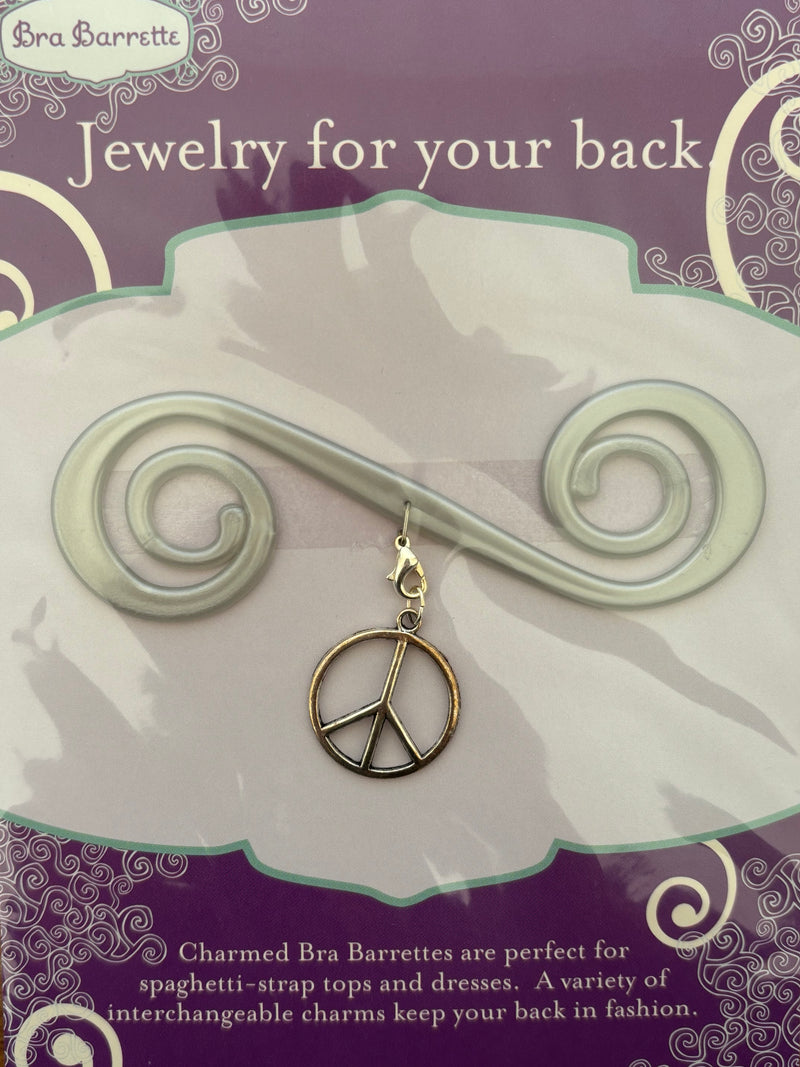 Silver Bra Barrette with Silver Peace Sign charm