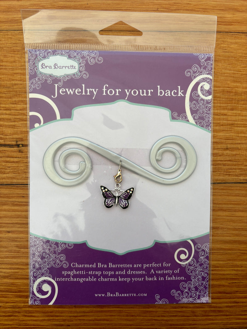 Silver Bra Barrette with Purple-black butterfly charm