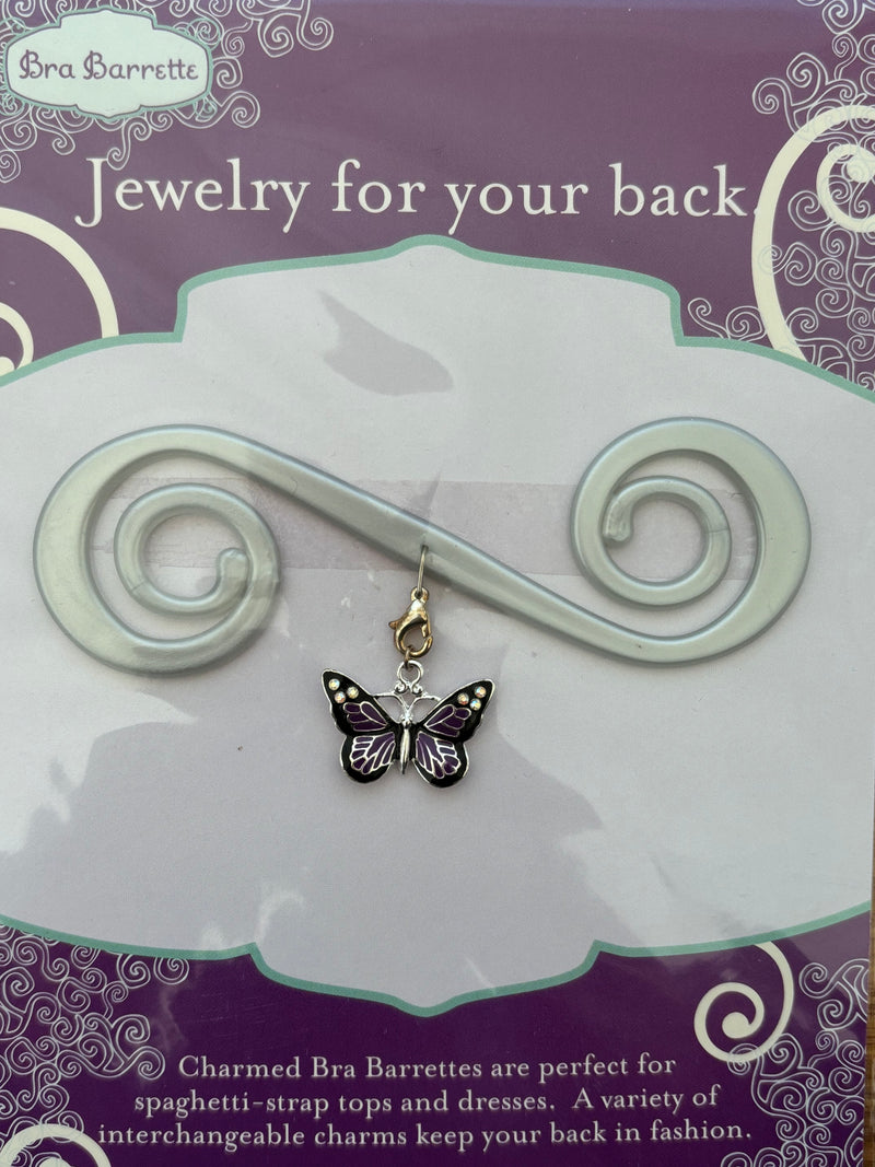 Silver Bra Barrette with Purple-black butterfly charm