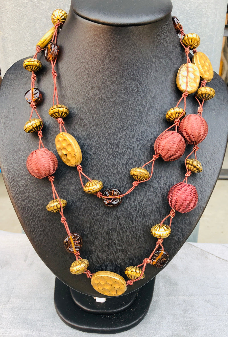 Yellow and Copper Multi Strand Necklace (YN-002)