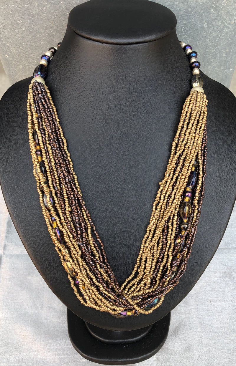 Gold Beaded Multi Strand Necklace (YN006)