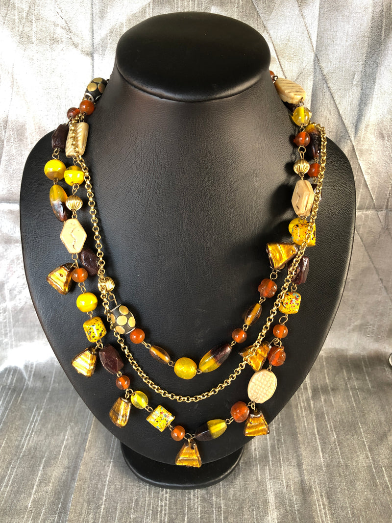 Orange Brown Gold Multi Strand Necklace (YN-011)