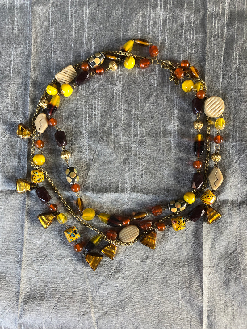 Orange Brown Gold Multi Strand Necklace (YN-011)