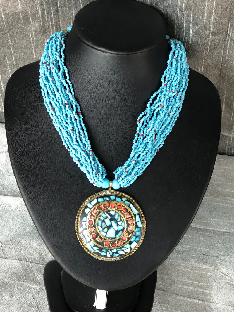 Blue Multi Strand Necklace (YN-020)