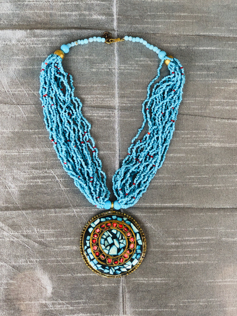 Blue Multi Strand Necklace (YN-020)