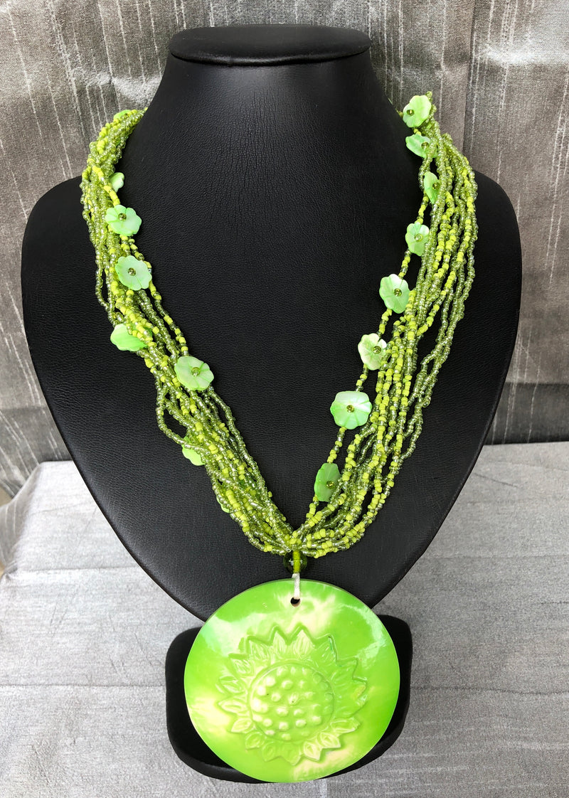 Lime Green Multi Strand Necklace (YN-024)