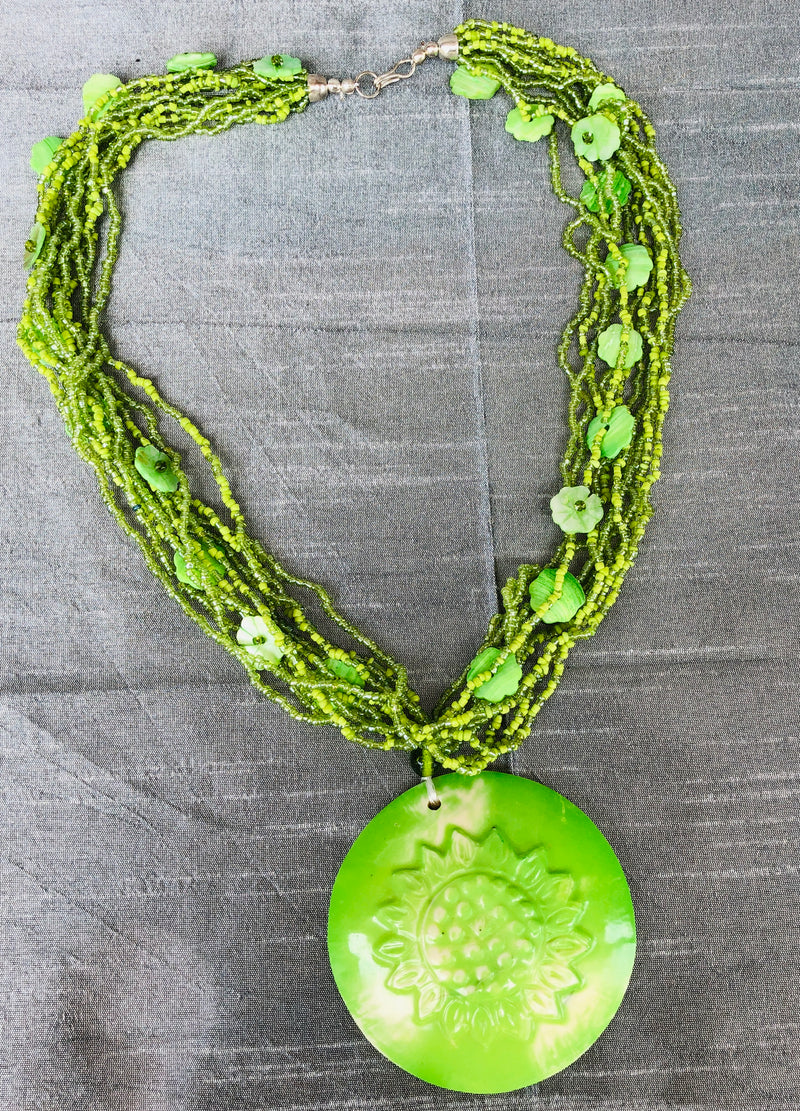 Lime Green Multi Strand Necklace (YN-024)