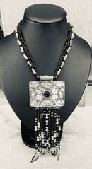 Black and Silver Multi Strand Necklace (YN032)