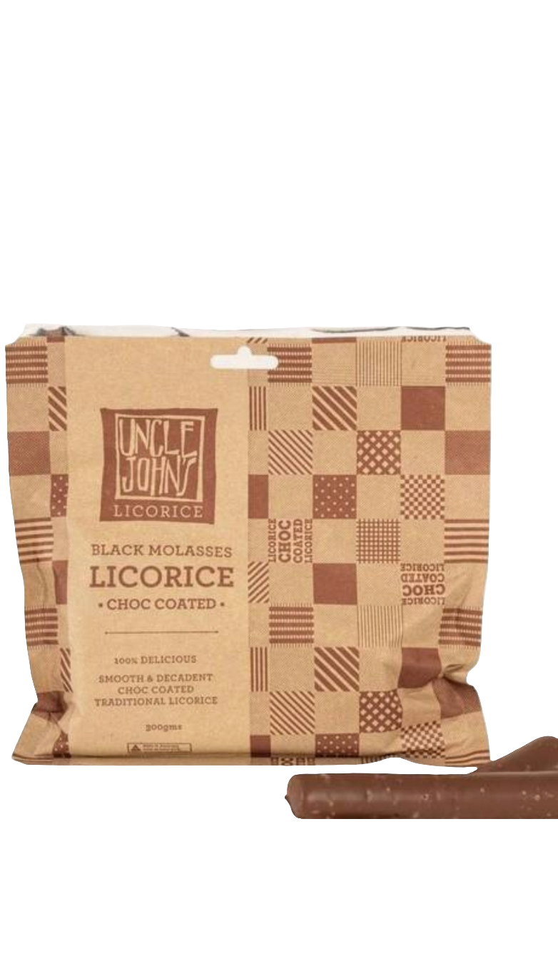 Uncle Johns Choc Coated Licorice 300g