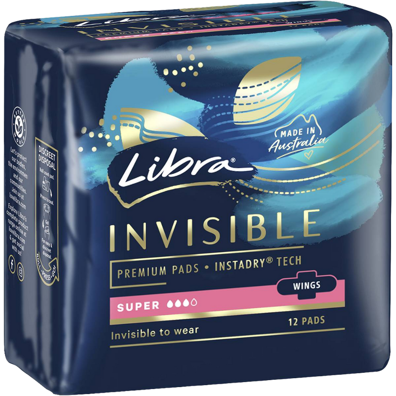 Libra Invisible Super Pads With Wings 12 pack