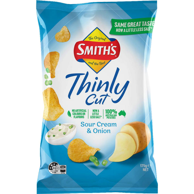 Smith's thinly cut potato chips sour cream & onion 175g