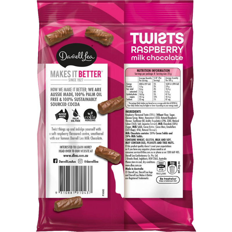 Darrell Lea Liqourice Twist Milk Chocolate Raspberry 200g