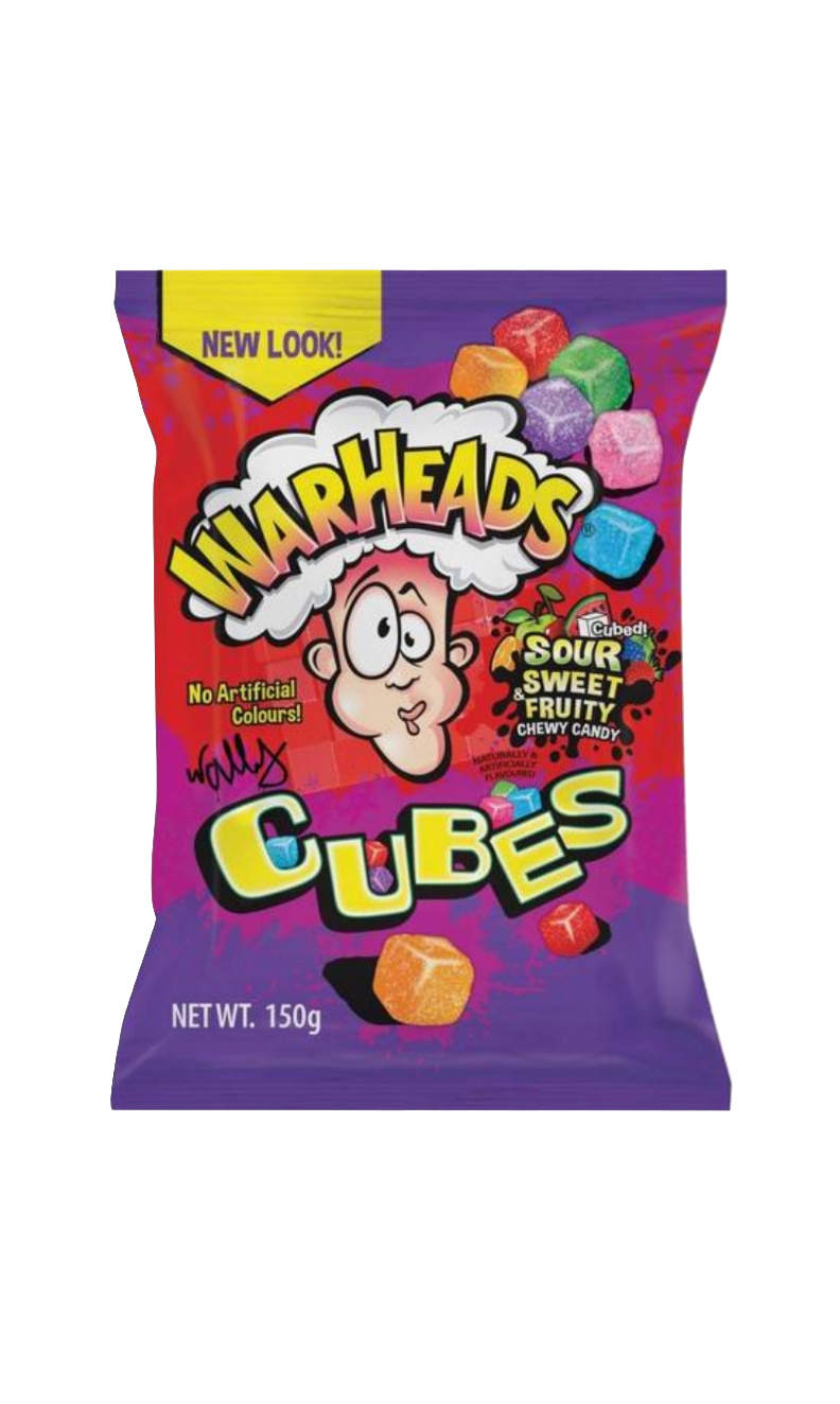 Warheads Sour Sweet & Fruity Chewy Cubes Bag 150g