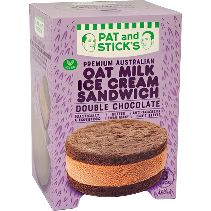 Pat And Stick's Oat Milk Ice Cream Sandwich Double Choc 3 Pack