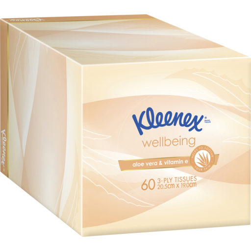 Kleenex Wellbeing Aloe Vera & Vitamin E 3 Ply Facial Tissues 60 Pack