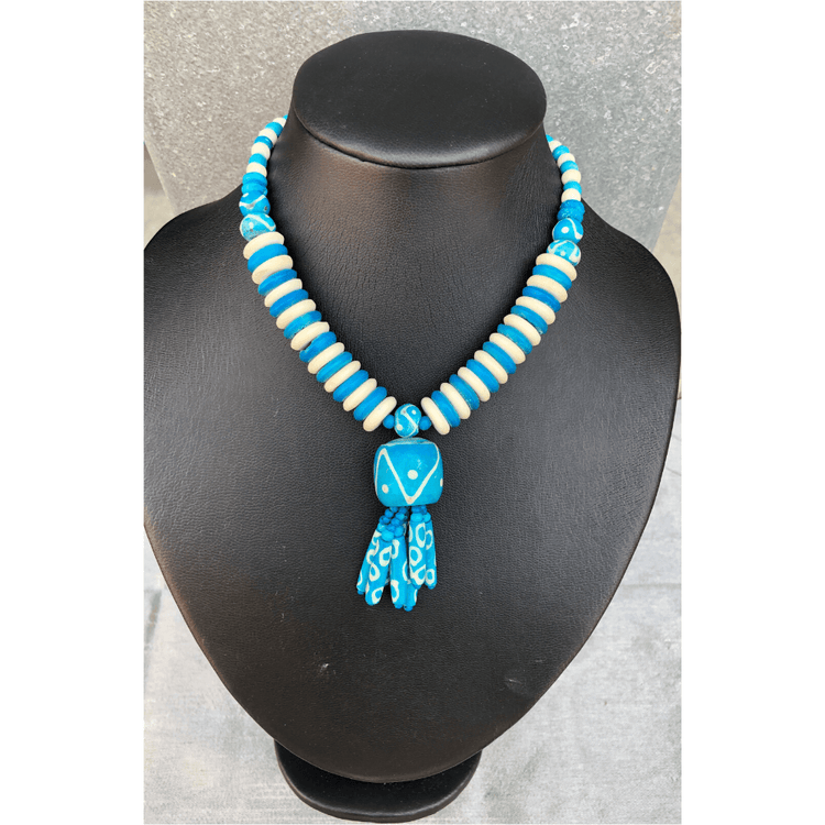 Blue White Beaded Necklace